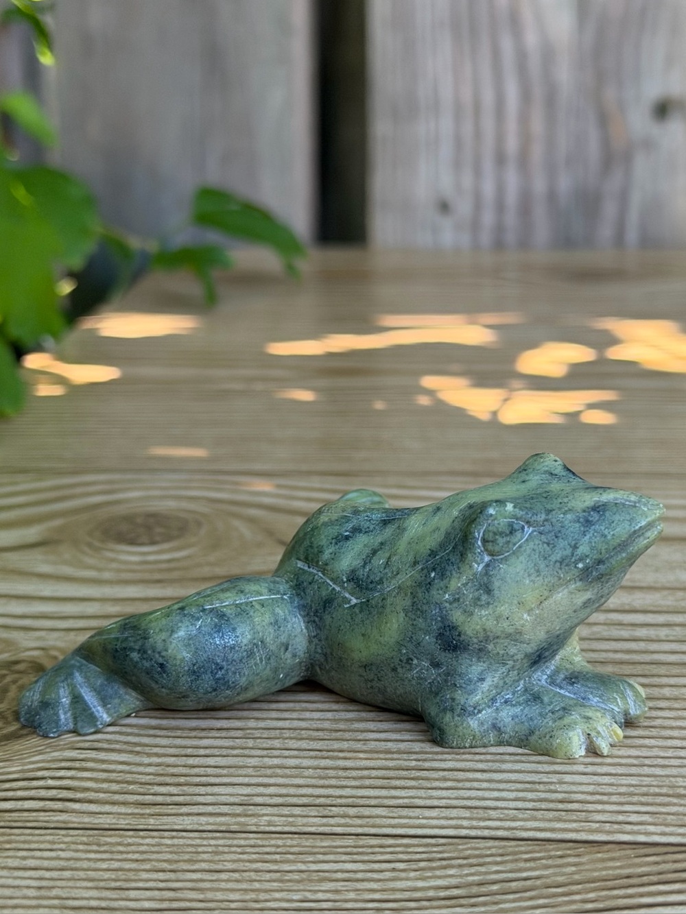 Soapstone Carved Green Frog Small Figurine Decoration 3.5”